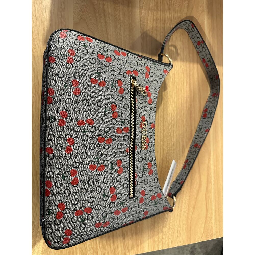 Guess Gray TANA Shoulder Bag with Red Cherry Print NWT